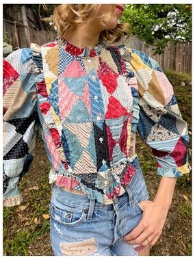 DOEN Amadine Patchwork Quilt Blouse Size Medium RARE